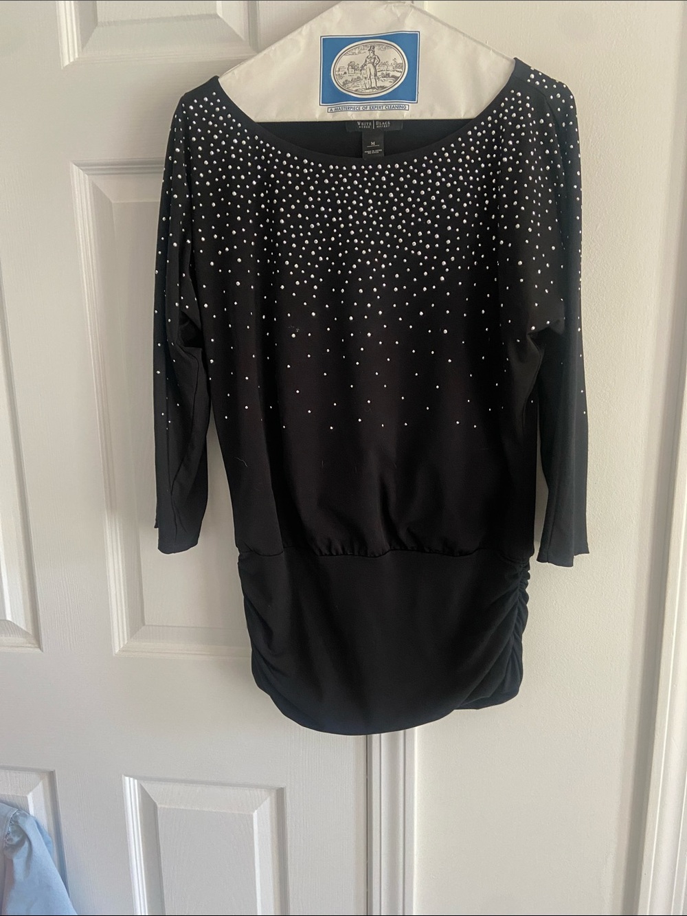 White House Black Market Black Embellished Long Sleeve Boatneck Dress